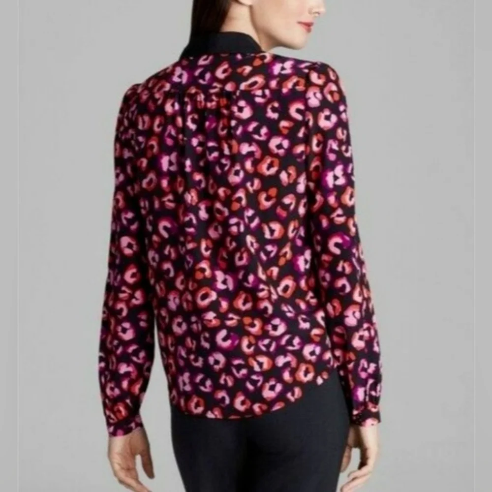 Kate Spade Silk Blouse Abstract Long Sleeve Button Down Shirt Pink Black Size 10